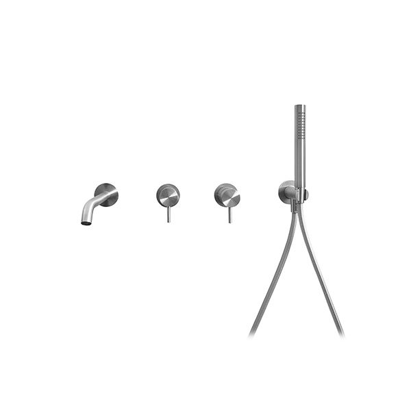 MISCELATORE MONOCOMANDO BATTERIA BORDO VASCA QUATTRO FORI A PARETE – ACCIARIUM