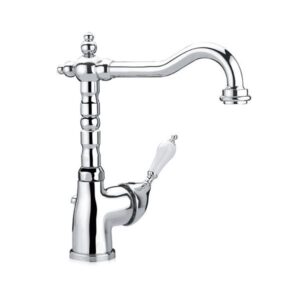 MISCELATORE MONOCOMANDO LAVABO CON LEVA LATERALE E BOCCA ANTICA GIREVOLE   – NYNA