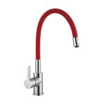 MISCELATORE MONOCOMANDO LAVELLO CON LEVA LATERALE E BOCCA FLESSIBILE REGOLABILE - Rosso