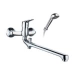 MISCELATORE LAVELLO A MURO CON CANNA OVALE GIREVOLE 30 CM, CON DEVIATORE AUTOMATICO E KIT DOCCIA, - ART. 9893 - Cromo