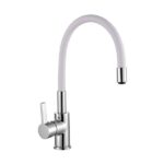 MISCELATORE MONOCOMANDO LAVELLO CON LEVA LATERALE E BOCCA FLESSIBILE REGOLABILE - Bianco